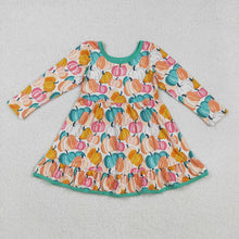 Load image into Gallery viewer, Baby Girls Colorful Pumpkins Plaid Fall Ruffle Knee Length Dresses
