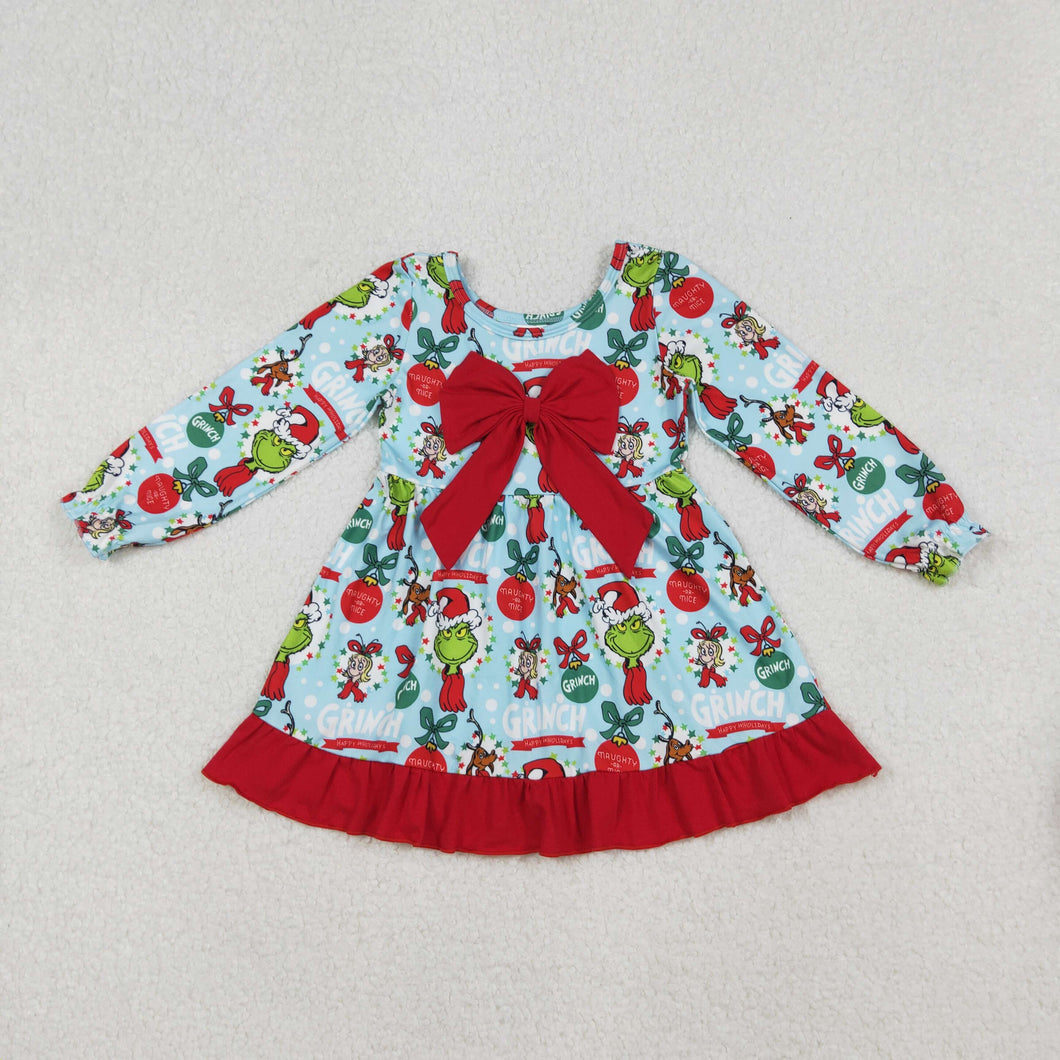 Sibling Baby Girls Lights Green Faces Bows Christmas Knee Length Dress Rompers Bell Pants Clothes Sets