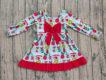 Load image into Gallery viewer, Baby Girls Christmas Green Face Bows Holly Big Bow Knee Length Dresses
