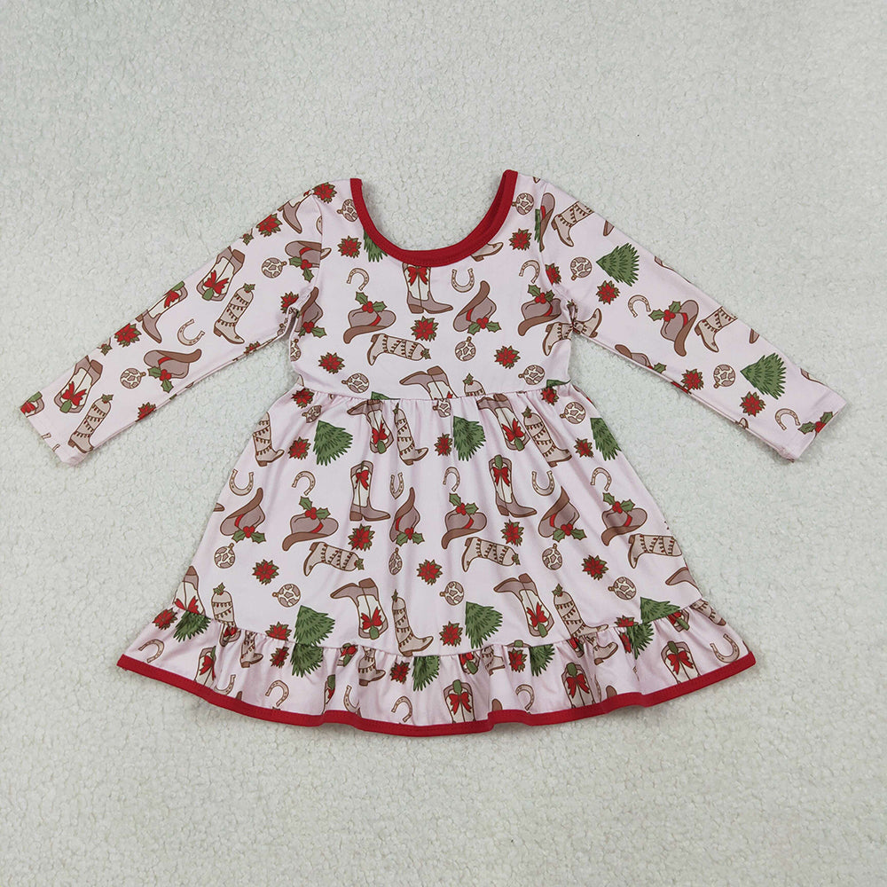 Baby Girls Boots Holly Christmas Ruffle Knee Length Dresses