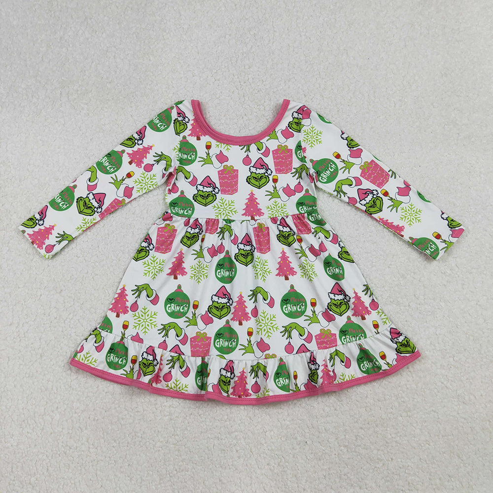 Baby Girls Green Face Gifts Christmas Ruffle Knee Length Dresses