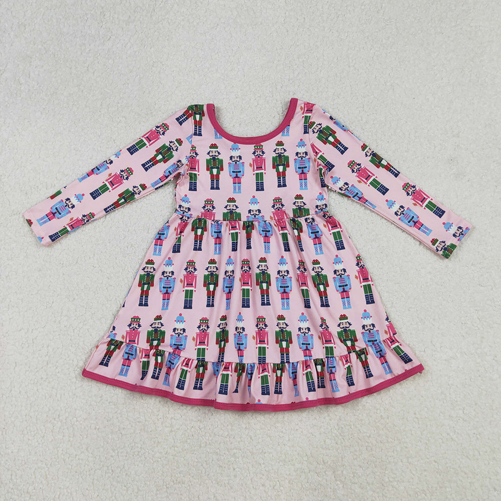 Baby Girls Christmas Pink Soldiers Plaid Knee Length Dresses
