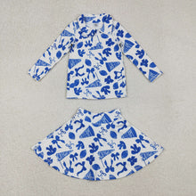 Load image into Gallery viewer, Baby Girls Blue Bows Go Team Zipper Pullovers Skirts Shorts Yoga Active Clothes Set

