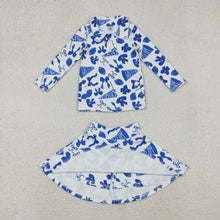 Load image into Gallery viewer, Baby Girls Blue Bows Go Team Zipper Pullovers Skirts Shorts Yoga Active Clothes Set
