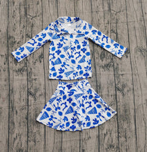 Load image into Gallery viewer, Baby Girls Blue Bows Go Team Zipper Pullovers Skirts Shorts Yoga Active Clothes Set
