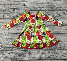 Load image into Gallery viewer, Baby Girls Red Green Face Lights Christmas Ruffle Knee Length Dress
