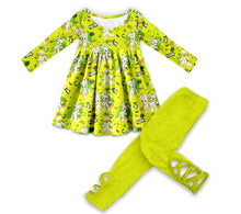 Load image into Gallery viewer, Halloween baby girls green holiday legging clothes sets
