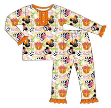 Load image into Gallery viewer, Halloween baby girls cartoon ruffle holiday pajamas
