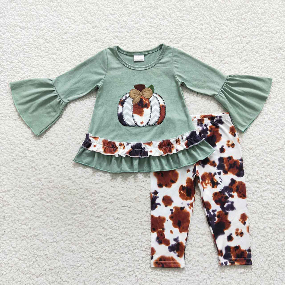 Sibling Cowhide Pumpkin Western Rompers Sister Clothing Sets