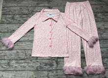 Load image into Gallery viewer, Adult Women Pink Leopard Button Up Top Pants Fur Pajamas
