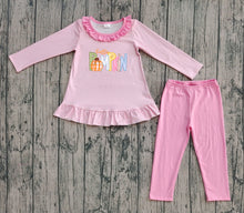 Load image into Gallery viewer, Embroidery Pumpkin Baby Girls Pink Stripes Tunic Leggings Fall Clothes Sets
