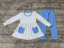 Load image into Gallery viewer, Baby Girls Blue Bows Pocket Tunic Legging Outfits Clothes Sets
