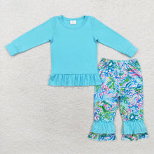 Load image into Gallery viewer, Baby Girls Aqua Shirt Seaweed Pants Clothes Sets
