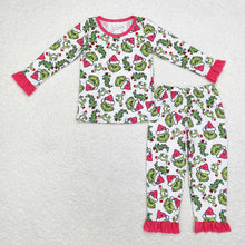 Load image into Gallery viewer, Family Christmas Green Face Hearts Pajamas Holiday Wear
