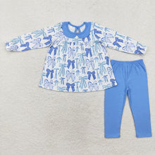 Load image into Gallery viewer, Baby Girls Blue Bows Sibling Fall Outfits Clothes Sets

