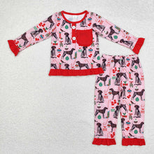 Load image into Gallery viewer, Baby Girls Christmas Dogs Red Tee Bamboo Pajamas Clothes Sets
