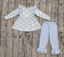 Load image into Gallery viewer, Baby Girls Pumpkins Bows Tunic Top Stripes Pants Fall Clothes Sets
