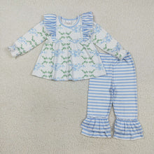 Load image into Gallery viewer, Baby Girls Pumpkins Bows Tunic Top Stripes Pants Fall Clothes Sets
