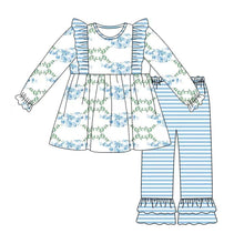 Load image into Gallery viewer, Baby Girls Pumpkins Bows Tunic Top Stripes Pants Fall Clothes Sets
