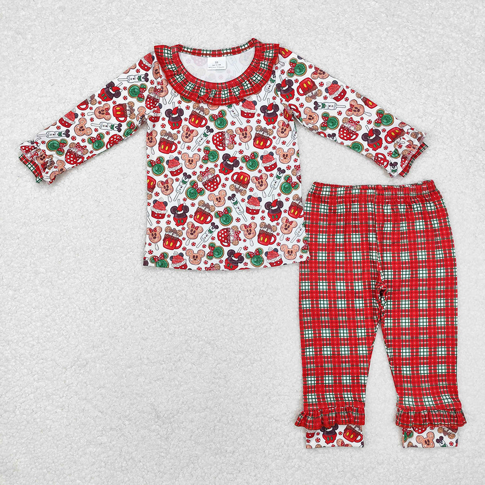 Baby Girls Christmas Cartoon Mouses Top Plaid Pants Pajamas Clothes Sets