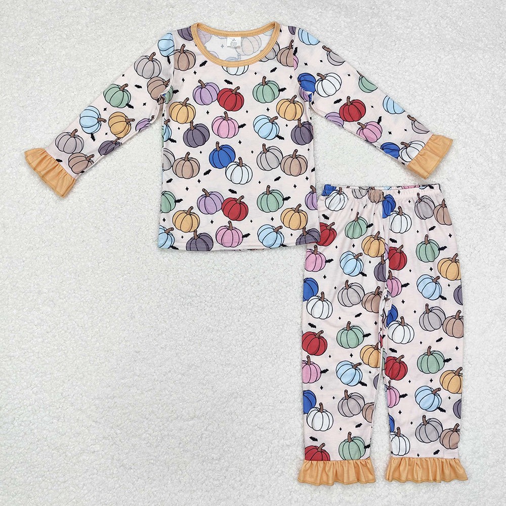 Baby Girls Fall Pumpkins Colorful Bamboo Pajamas Clothes Sets