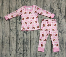 Load image into Gallery viewer, Baby Girls Pink Football Bows Shirt Pants Pajamas Clothes Sets
