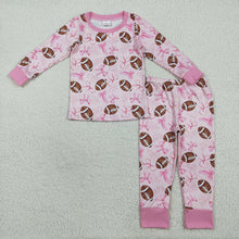 Load image into Gallery viewer, Sibling Baby Girls Pink Football Bows Rompers Pajamas Clothes Sets
