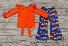 Load image into Gallery viewer, Baby Girls Halloween Orange Top Pumpkins Flowers Bell Pants Outfits Sets
