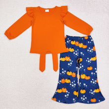 Load image into Gallery viewer, Baby Girls Halloween Orange Top Pumpkins Flowers Bell Pants Outfits Sets
