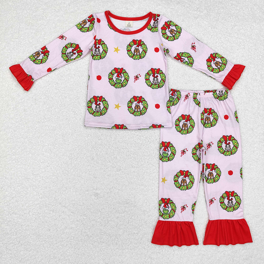 Baby Girls Christmas Pink Face Bamboo Pajamas Outfits Sets