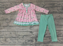 Load image into Gallery viewer, Baby Girls Mallard Ducks Bows Tunic Top Checkered Legging Clothes Sets
