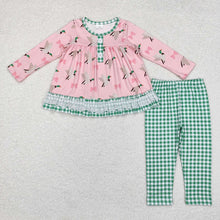 Load image into Gallery viewer, Baby Girls Mallard Ducks Bows Tunic Top Checkered Legging Clothes Sets
