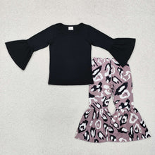 Load image into Gallery viewer, Baby Girls Black Tops Leopard Bell Pants Clothes Sets
