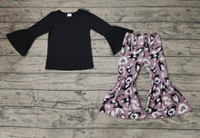 Load image into Gallery viewer, Baby Girls Black Tops Leopard Bell Pants Clothes Sets
