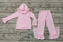 Load image into Gallery viewer, Baby Girls Pink Hooded Ruffle Top Bell Pants Clothes Sets
