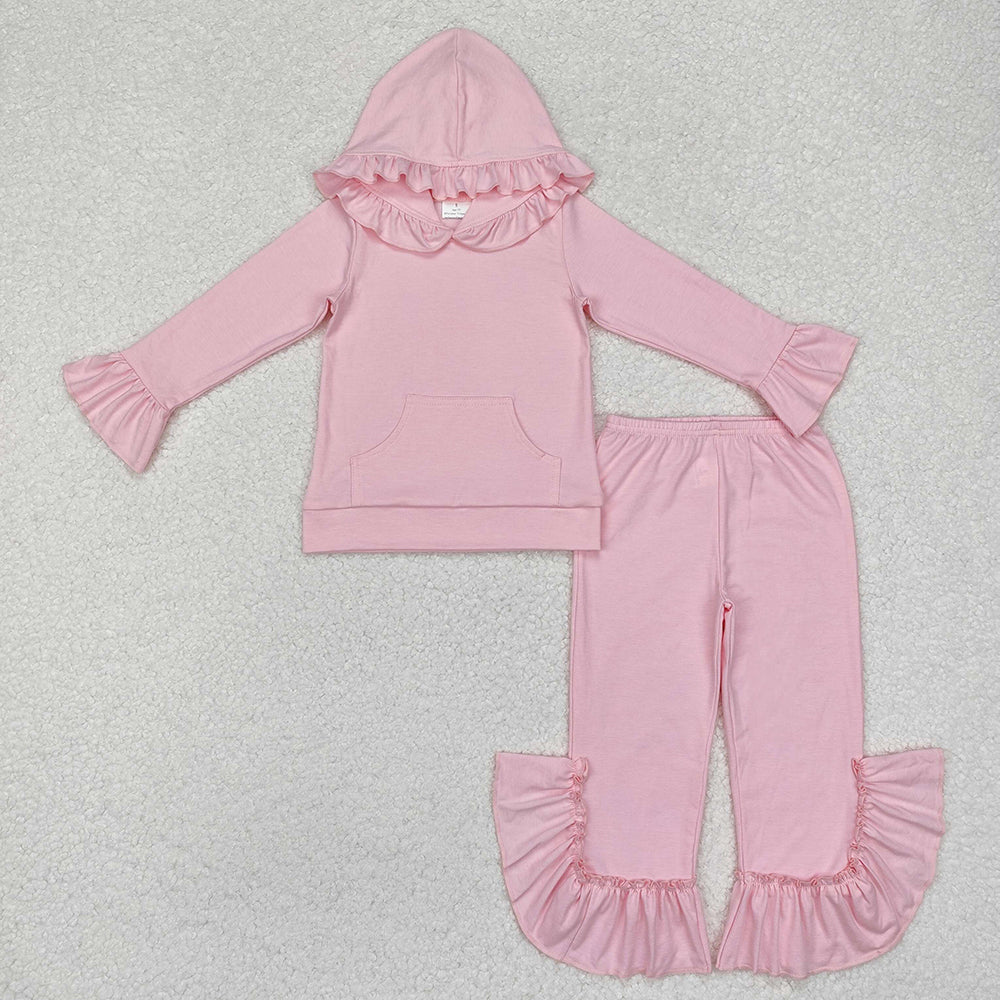 Baby Girls Pink Hooded Ruffle Top Bell Pants Clothes Sets