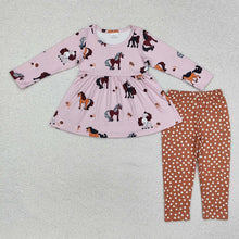 Load image into Gallery viewer, Baby Girls Horses Ruffle Tunic Top Legging Clothes Sets
