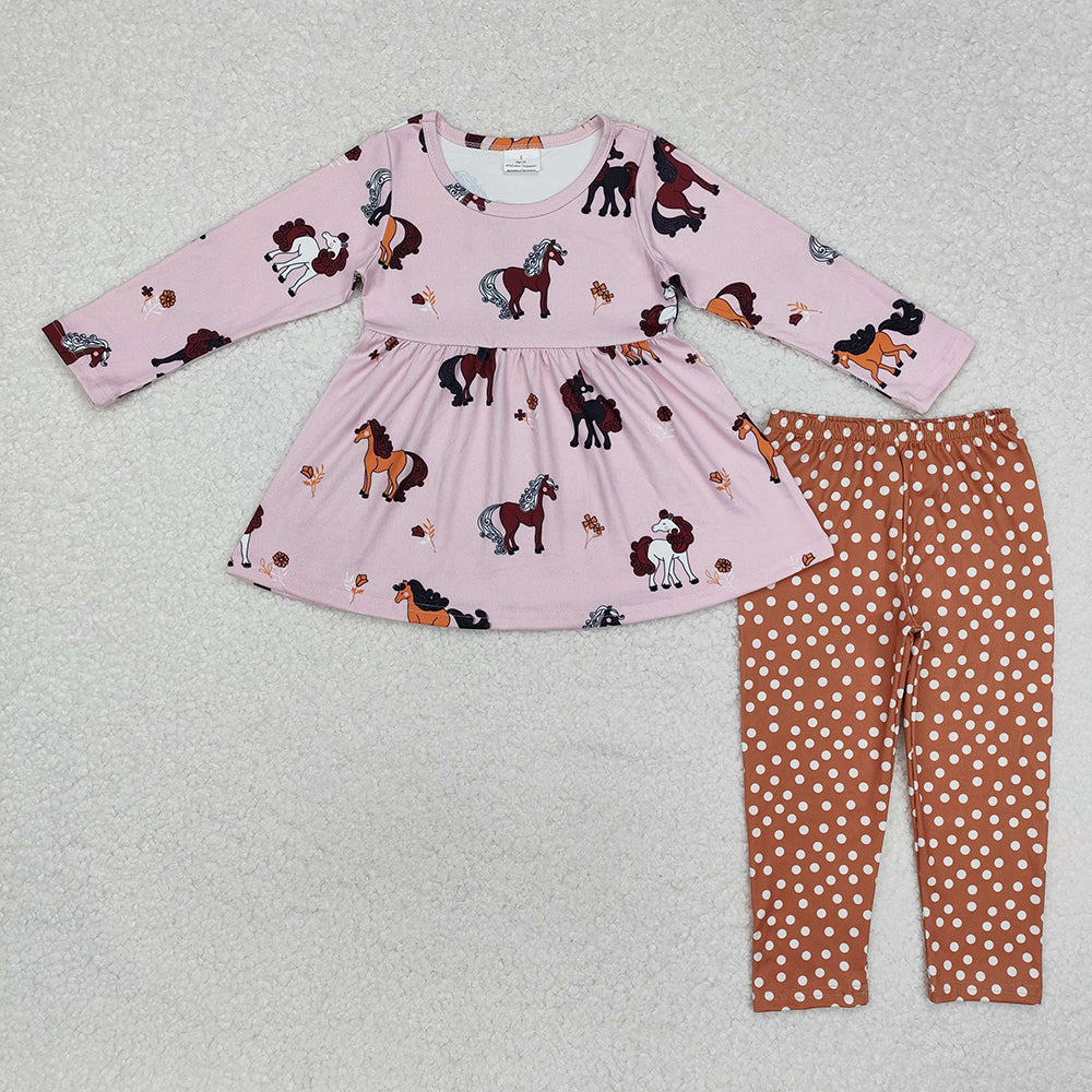 Baby Girls Horses Ruffle Tunic Top Legging Clothes Sets