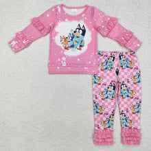 Load image into Gallery viewer, Baby Girls Pink Dogs Ruffle Shirt Legging Clothes Sets
