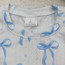 Load image into Gallery viewer, Baby Girls Blue Bows Cable Print Shirt Bell Pants Clothes Sets
