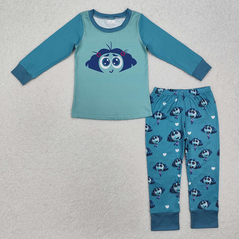 Baby Girls Blue Face Outside Cartoon Top Pants Pajamas Clothes Sets