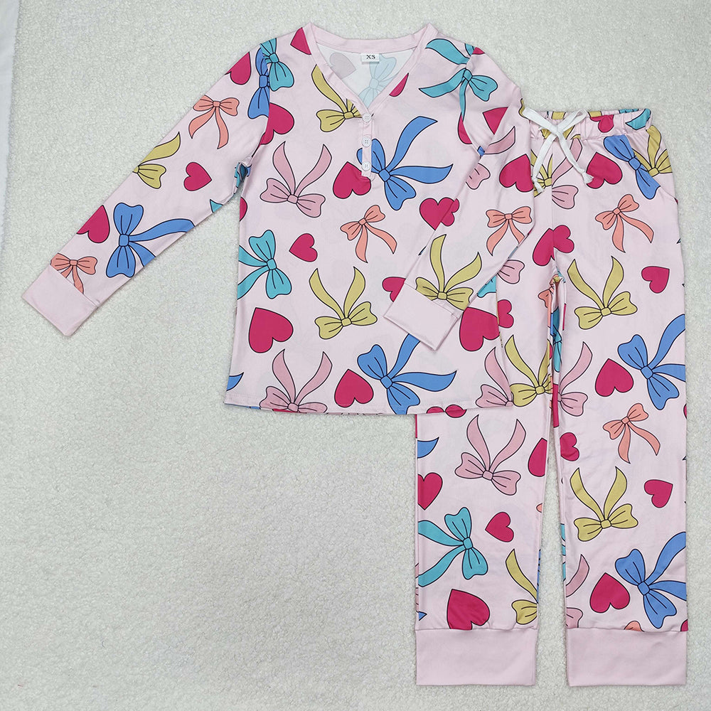 Adult Women Valentines Bows Buttons Tops Pants Pajamas