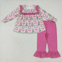 Load image into Gallery viewer, Sibling Baby Girls Long Ruffle Sleeves Holly Santa Plaid Tunic Pants Christmas Set
