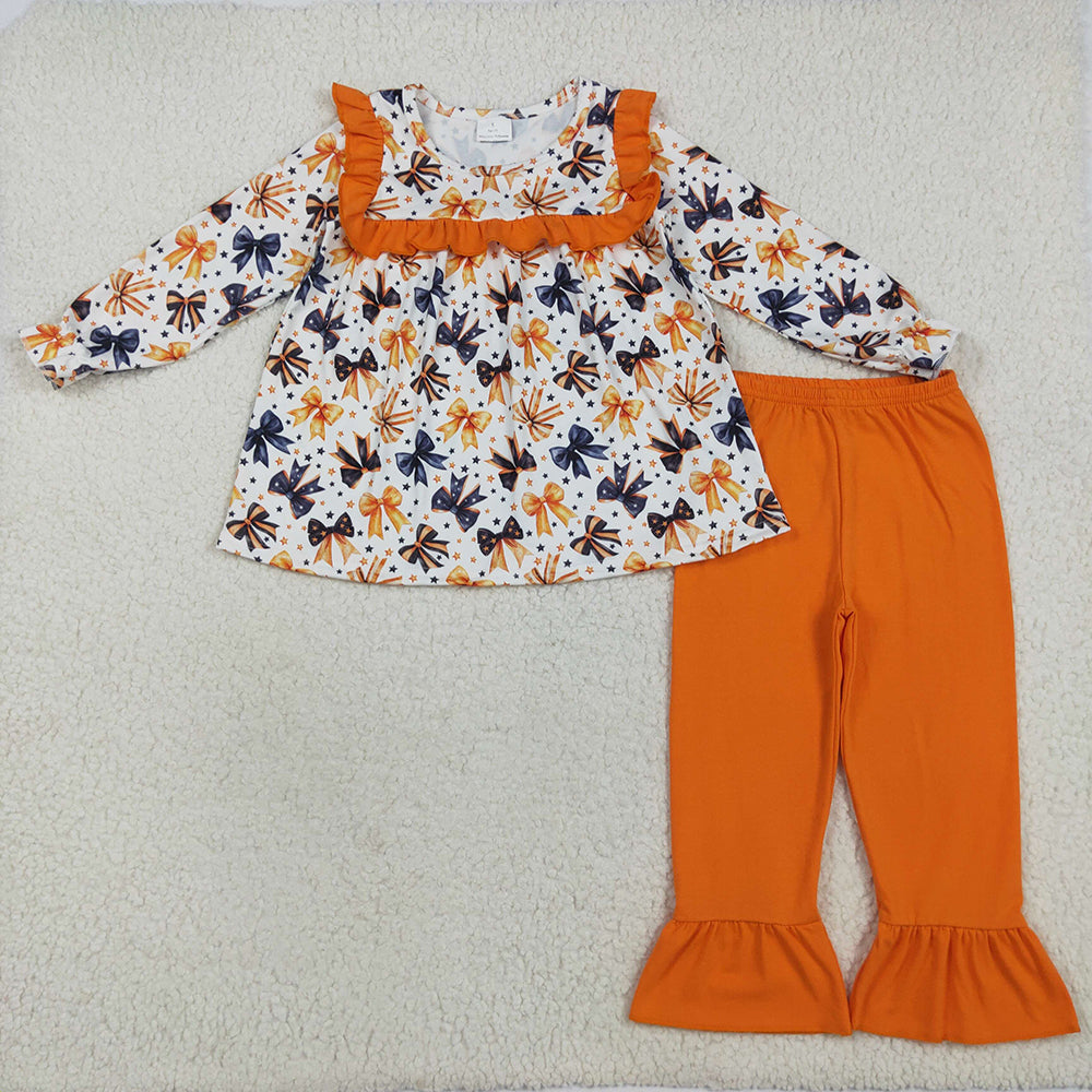 Sibling Baby Girls Halloween Colorful Bows Rompers Outfits Sets