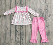 Load image into Gallery viewer, Baby Girls Christmas Pink Santa Tunic Ruffle Pant Sets

