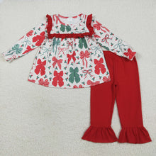 Load image into Gallery viewer, Sibling Baby Girls Long Ruffle Sleeves Holly Santa Plaid Tunic Pants Christmas Set
