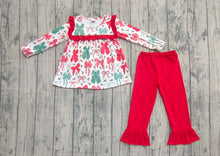Load image into Gallery viewer, Baby Girls Christmas Red Green Bows Tunic Ruffle Pants Sets
