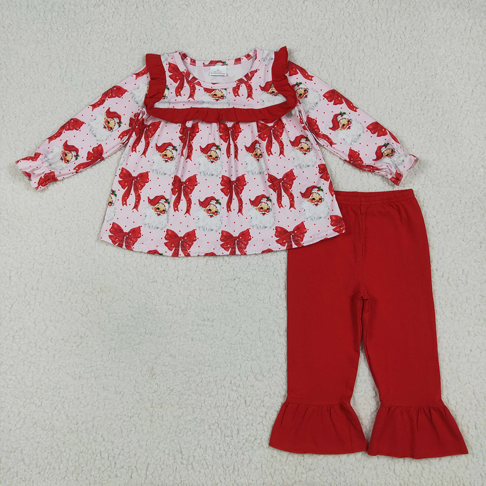 Sibling Baby Girls Chrsitmas Red Santa Bows Rompers Dresses Outfits