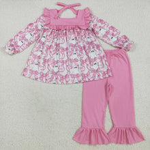 Load image into Gallery viewer, Baby Girls Halloween Pink Bows Ghosts Tunic Ruffle Pant Sets
