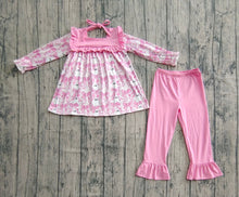 Load image into Gallery viewer, Baby Girls Halloween Pink Bows Ghosts Tunic Ruffle Pant Sets
